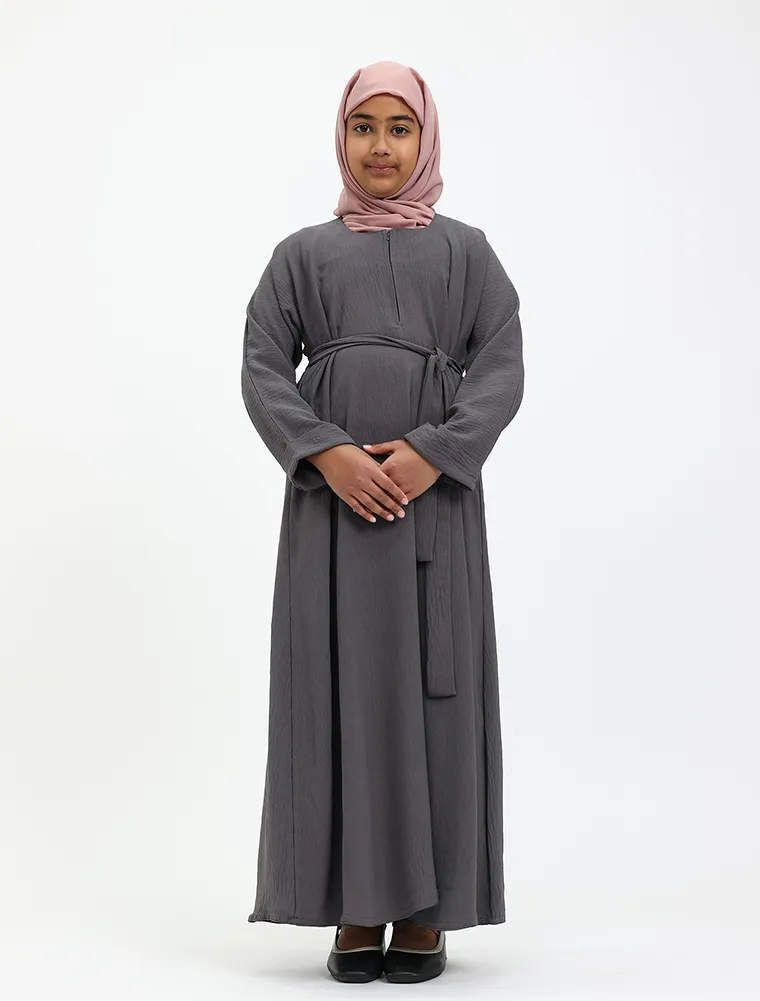 Grey Linen Feel Basic Girls Abaya